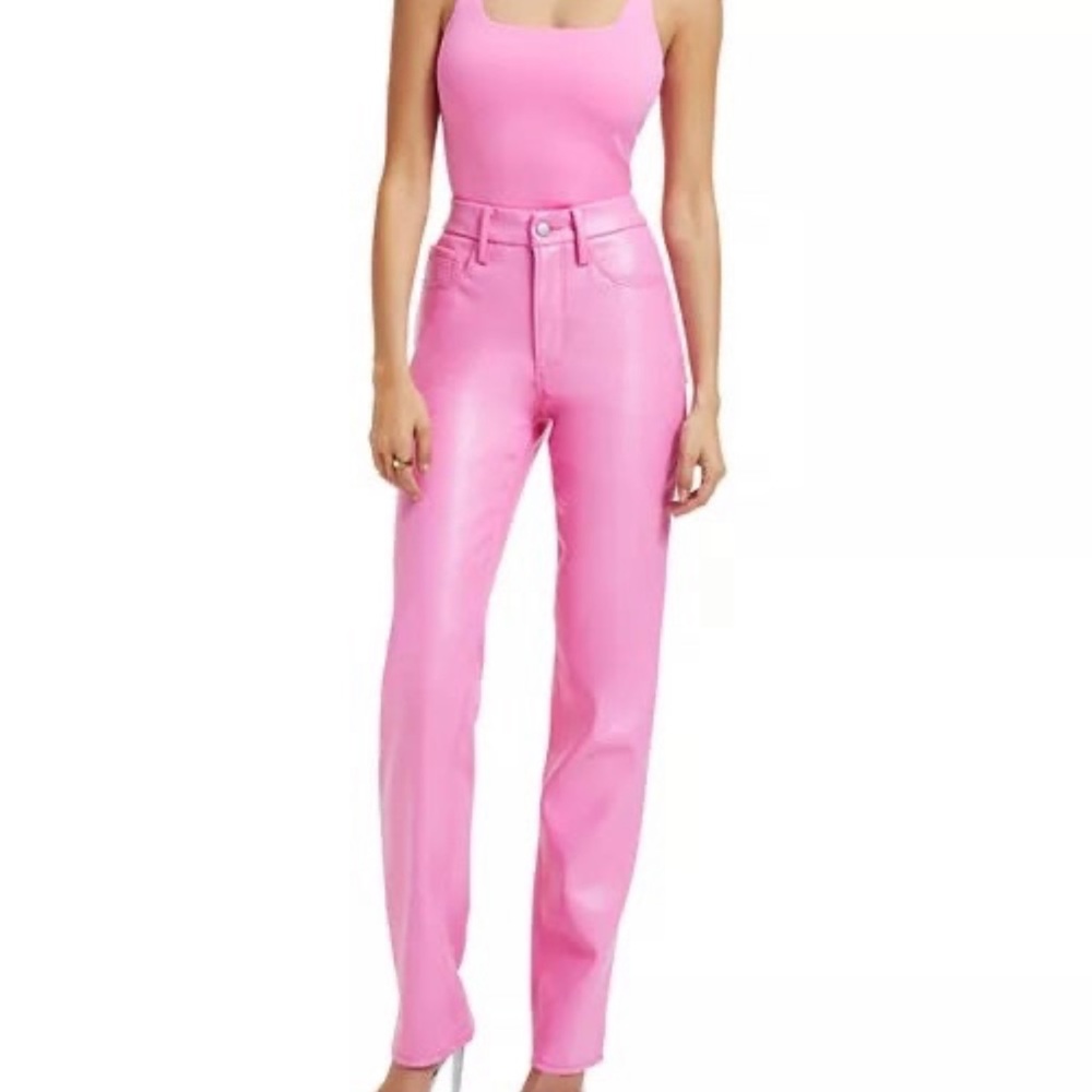 Good American Pink Faux Leather Pants